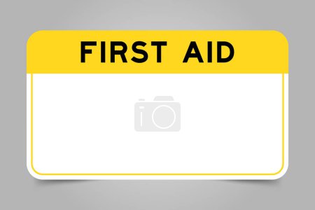 Illustration for Label banner that have yellow headline with word first aid and white copy space, on gray background - Royalty Free Image