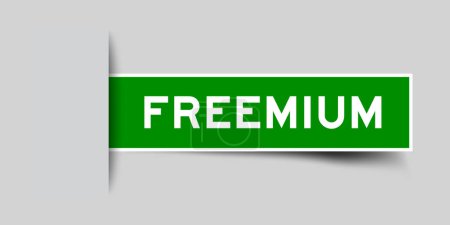 Green color square label sticker with word freemium that inserted in gray background