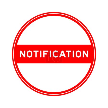 Etiqueta engomada de sello redondo de color rojo en notificación de palabra sobre fondo blanco