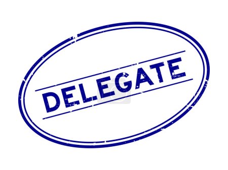 Grunge blue delegate word oval rubber seal stamp on white background