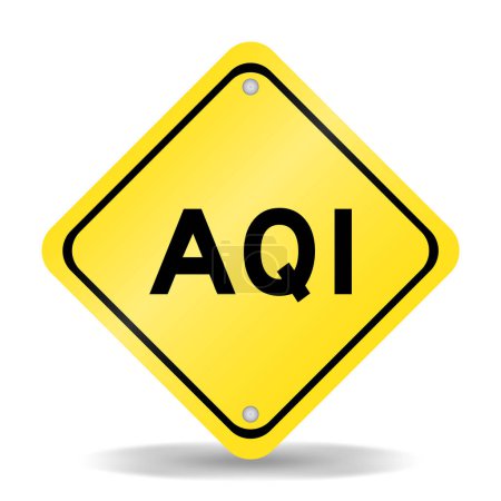 Gelbes Verkehrsschild mit dem Wort AQI (Abkürzung für Air Quality Index) auf weißem Hintergrund