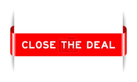 Red color inserted label banner with word close the deal on white background