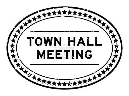 Grunge schwarzes Rathaus Treffen Wort ovale Siegelmarke auf weißem Hintergrund