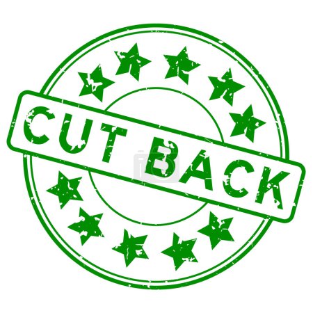 Grunge palabra de corte verde con sello de sello de goma redonda icono estrella sobre fondo blanco