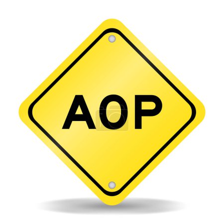 Illustration for Yellow color transportation sign with word AOP (abbreviation of Annual Operating Plan or Aspect-oriented programming) on white background - Royalty Free Image