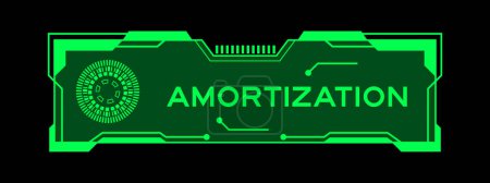 Grüne Farbe der futuristischen hud Banner, die Wort Amortisation auf dem Bildschirm der Benutzeroberfläche auf schwarzem Hintergrund haben