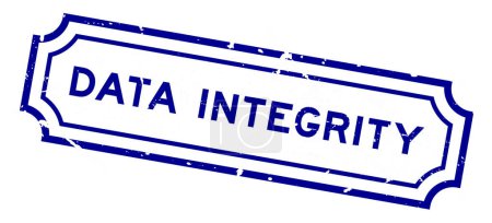 Grunge blue data intergrity word rubber seal stamp auf weißem Hintergrund