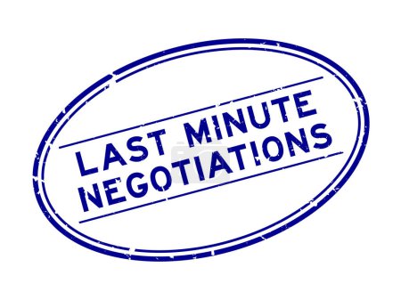 Grunge blue last minute negotiations word oval rubber seal stamp on white background