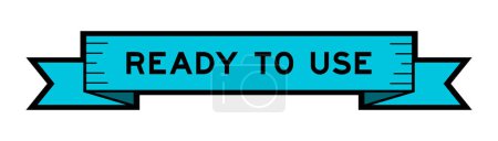 Ribbon label banner with word ready to use in blue color on white background