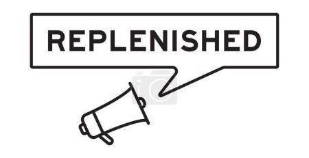 Megaphone icon with speech bubble in word replenished on white background