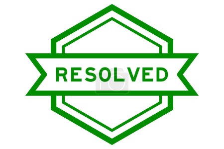 Téléchargez les illustrations : Bannière d'étiquette hexagonale de couleur verte vintage avec mot résolu sur fond blanc - en licence libre de droit