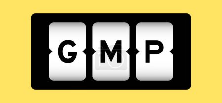 Ilustración de Color negro en la palabra GMP (Abreviatura de buenas prácticas de fabricación) en banner de ranura con fondo de color amarillo - Imagen libre de derechos