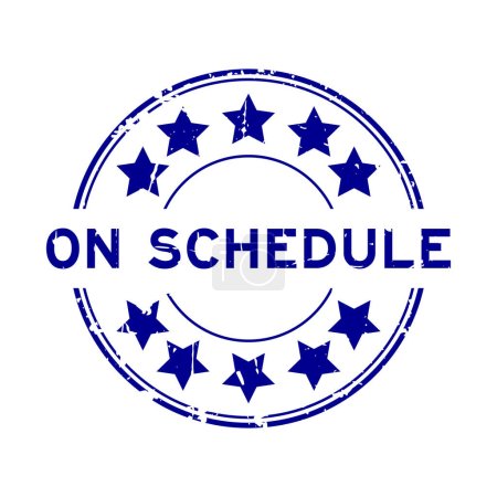 Ilustración de Grunge blue en la palabra programada con el icono estrella sello de goma redonda sobre fondo blanco - Imagen libre de derechos
