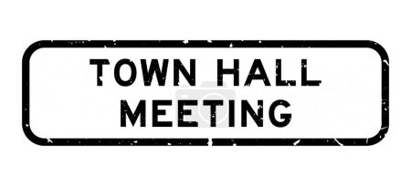 Grunge schwarzes Rathaus Treffen Wort quadratische Gummidichtung Stempel auf weißem Hintergrund