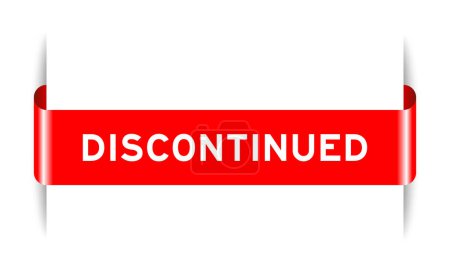 Red color inserted label banner with word discontinued on white background
