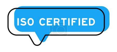 Sprachbanner und blauer Farbton mit ISO-zertifiziertem Wort auf weißem Hintergrund