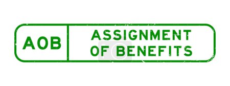 Grunge green AOB Asignación de beneficios sello de goma cuadrada palabra sobre fondo blanco