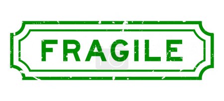 Grunge green fragile Wort Gummidichtung Stempel auf weißem Hintergrund