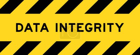 Yellow and black color with line striped label banner with word data integrity