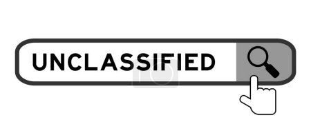 Search banner in word unclassified with hand over magnifier icon on white background