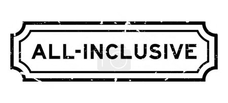 Grunge black all inclusive word rubber seal stamp on white background