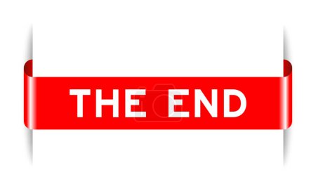Red color inserted label banner with word the end on white background