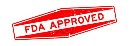 Téléchargez les illustrations : Grunge rouge FDA approuvé mot hexagone caoutchouc cachet sur fond blanc - en licence libre de droit