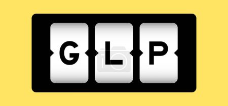 Color negro en la palabra GLP (Abreviatura de buenas prácticas de laboratorio) en banner de ranura con fondo de color amarillo