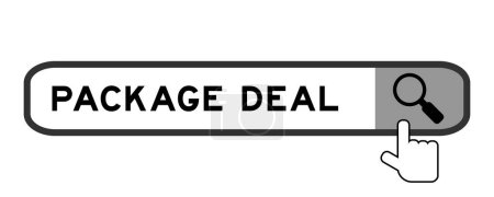 Suche Banner in Word Package Deal mit Hand over Lupe Symbol auf weißem Hintergrund