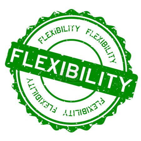 Téléchargez les illustrations : Grunge mot de flexibilité vert rond tampon de joint en caoutchouc sur fond blanc - en licence libre de droit