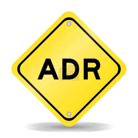 Téléchargez les illustrations : Signe de transport de couleur jaune avec le mot ADR (abréviation de l'effet indésirable du médicament) sur fond blanc - en licence libre de droit