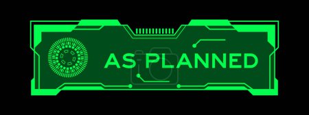 Green color of futuristic hud banner that have word as planned on user interface screen on black background