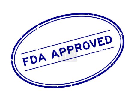Téléchargez les illustrations : Grunge bleu FDA approuvé mot caoutchouc ovale cachet sur fond blanc - en licence libre de droit