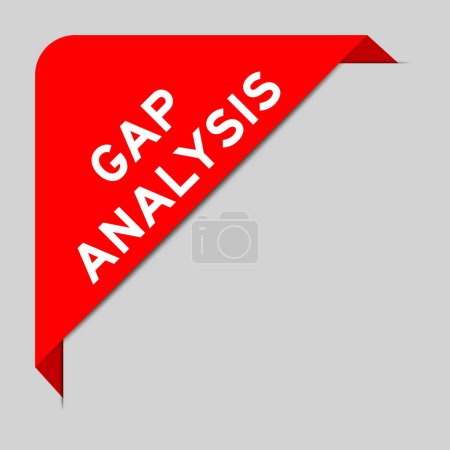 Red color of corner label banner with word gap analysis on gray background