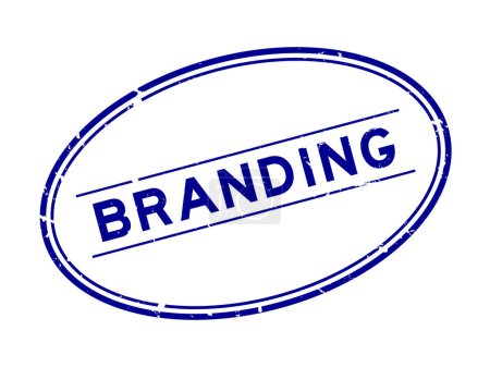 Illustration for Grunge blue branding word oval rubber seal stamp on white background - Royalty Free Image