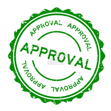 Grunge green approval word round rubber seal stamp on white background