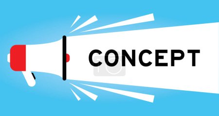 Color megaphone icon with word concept in white banner on blue background