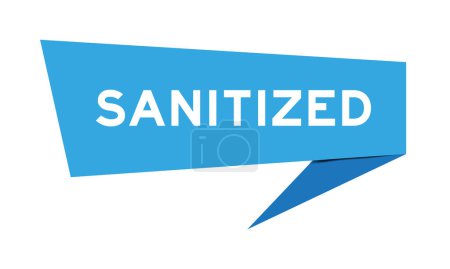 Banner de discurso de color azul con palabra desinfectada sobre fondo blanco
