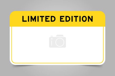 Banner de etiqueta que tiene encabezado amarillo con eddición limitada de palabras y espacio de copia en blanco, sobre fondo gris