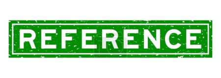 Grunge-grünes Referenzwort quadratischer Gummisiegelstempel auf weißem Hintergrund