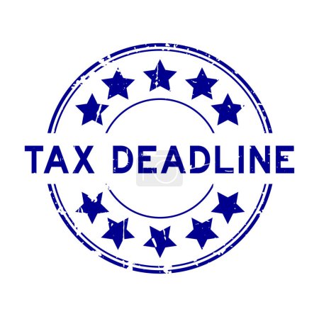 Grunge blue tax deadline word round rubber seal stamp on white background