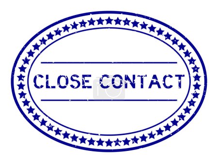 Grunge bleu mot de contact étroit timbre de joint en caoutchouc ovale sur fond blanc