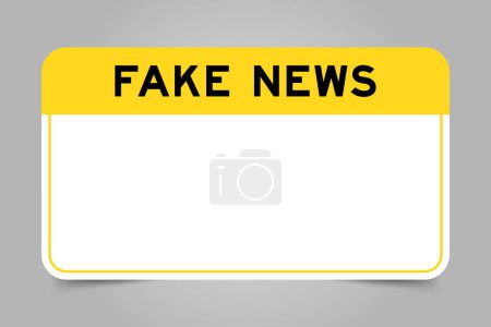 Etikettenbanner mit gelber Überschrift mit Wort Fake News und weißem Kopierraum auf grauem Hintergrund