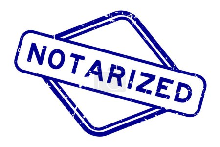 Grunge blue notariell beglaubigtes Wort Gummisiegelstempel auf weißem Hintergrund