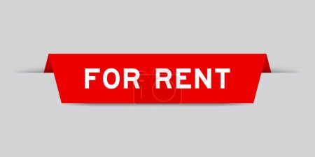 Red color inserted label with word for rent on gray background