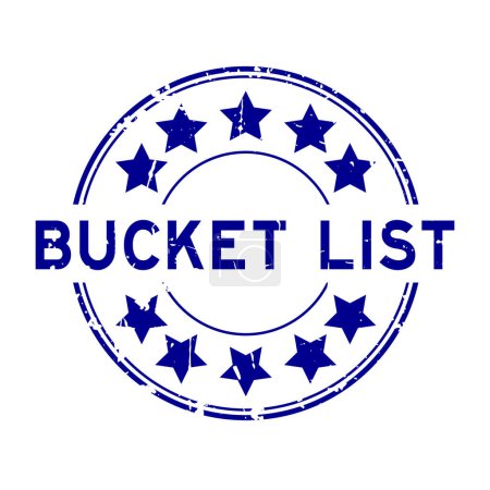 Grunge blue bucket list word round rubber seal stamp on white background