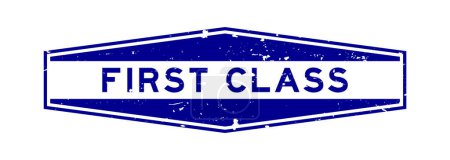 Illustration for Grunge blue first class word hexagon rubber seal stamp on white background - Royalty Free Image