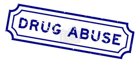 Grunge azul palabra abuso de drogas sello de goma sobre fondo blanco
