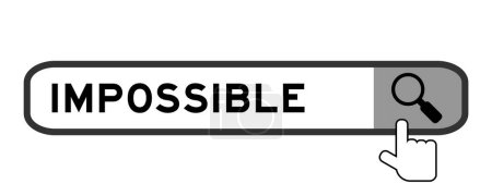 Banner de búsqueda en la palabra imposible con la mano sobre el icono de lupa sobre fondo blanco