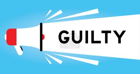 Illustration for Color megaphone icon with word guilty in white banner on blue background - Royalty Free Image
